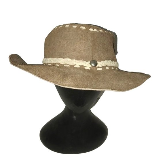 Suede Cowboy or Adventurer Hat - Light brown/tan and beige - Large suede strip s - Picture 4 of 8